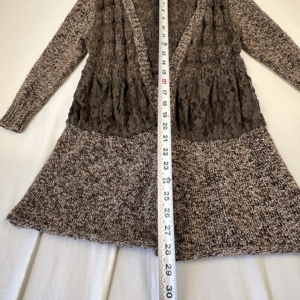 BKE Boutique Womens Brown Lace Cable Knit Open Front Cardigan Sweater Small - Picture 5 of 9